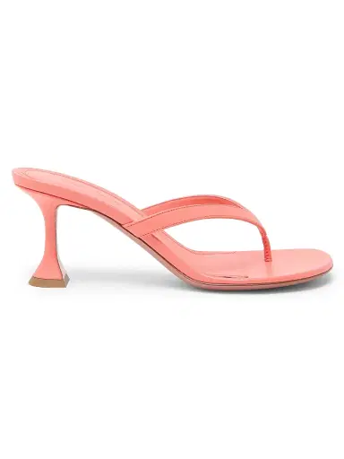 Amina Muaddi Women's Juliette 70MM Leather Trumpet Heel Sandals - Pearly Latte Patent | Thumbnail 1 Amina Muaddi Women's Juliette 70MM Leather Trumpet Heel Sandals - Pearly Latte Patent | Thumbnail 1