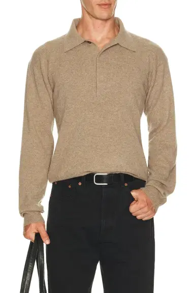Saint Laurent Loose Fit Long Sleeve Polo | Thumbnail 1 Saint Laurent Loose Fit Long Sleeve Polo | Thumbnail 1