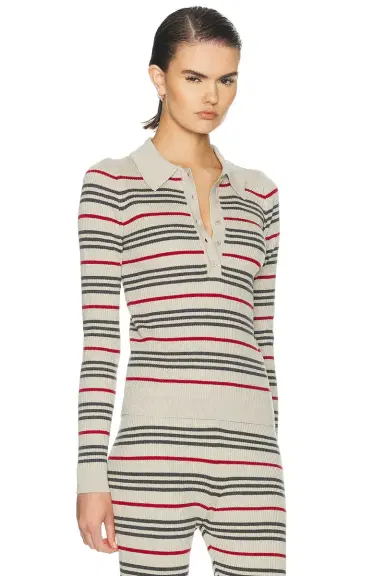 The Elder Statesman Libeccio Stripe Polo Sweater | Thumbnail 2 The Elder Statesman Libeccio Stripe Polo Sweater | Thumbnail 2