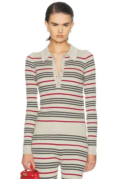 The Elder Statesman Libeccio Stripe Polo Sweater | Thumbnail 1 The Elder Statesman Libeccio Stripe Polo Sweater | Thumbnail 1