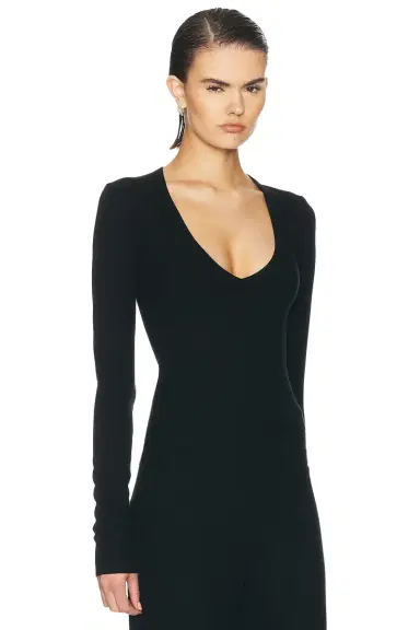 ÉTERNE Long Sleeve Butter Rib V Neck Top | Thumbnail 2 ÉTERNE Long Sleeve Butter Rib V Neck Top | Thumbnail 2