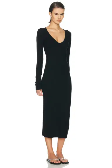ÉTERNE V Neck Butter Rib Midi Dress | Thumbnail 2 ÉTERNE V Neck Butter Rib Midi Dress | Thumbnail 2