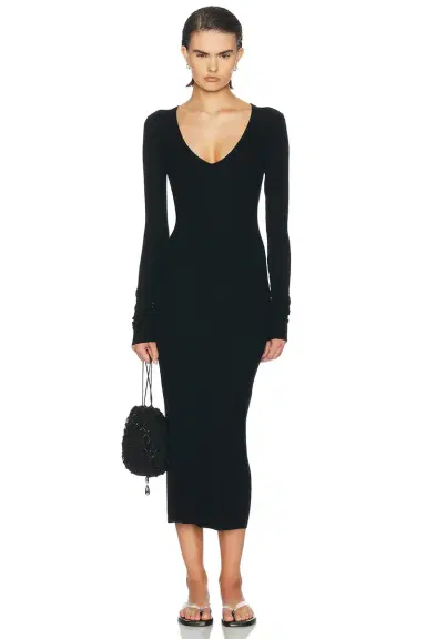 ÉTERNE V Neck Butter Rib Midi Dress | Thumbnail 1 ÉTERNE V Neck Butter Rib Midi Dress | Thumbnail 1