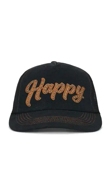 Happy Caps Leather Studded Script Meshback | Thumbnail 1 Happy Caps Leather Studded Script Meshback | Thumbnail 1