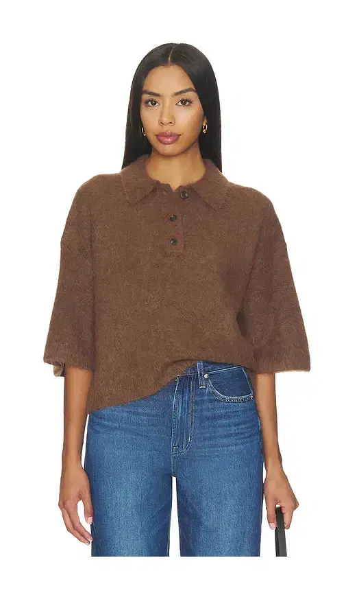 Nadya Alpaca Blend Boxy Polo Sweater Top Nadya Alpaca Blend Boxy Polo Sweater Top