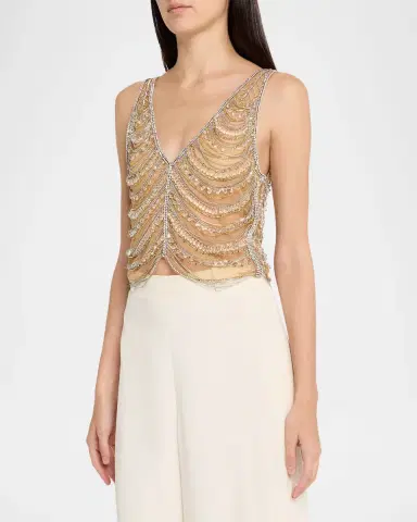 LAPOINTE Draped Crystal Embellished Tulle Sleeveless Top | Thumbnail 4 LAPOINTE Draped Crystal Embellished Tulle Sleeveless Top | Thumbnail 4