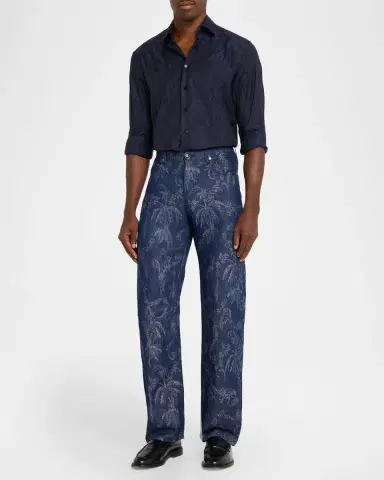 Etro Men 's Roma Jacquard Denim Straight-Leg Jeans | Thumbnail 2 Etro Men 's Roma Jacquard Denim Straight-Leg Jeans | Thumbnail 2