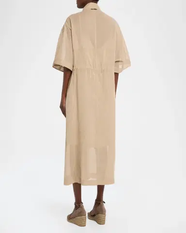 Brunello Cucinelli Short-Sleeve Cotton Utility Midi Dress | Thumbnail 3 Brunello Cucinelli Short-Sleeve Cotton Utility Midi Dress | Thumbnail 3