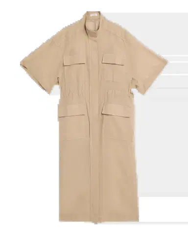Brunello Cucinelli Short-Sleeve Cotton Utility Midi Dress | Thumbnail 5 Brunello Cucinelli Short-Sleeve Cotton Utility Midi Dress | Thumbnail 5