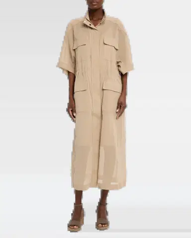 Brunello Cucinelli Short-Sleeve Cotton Utility Midi Dress | Thumbnail 6 Brunello Cucinelli Short-Sleeve Cotton Utility Midi Dress | Thumbnail 6