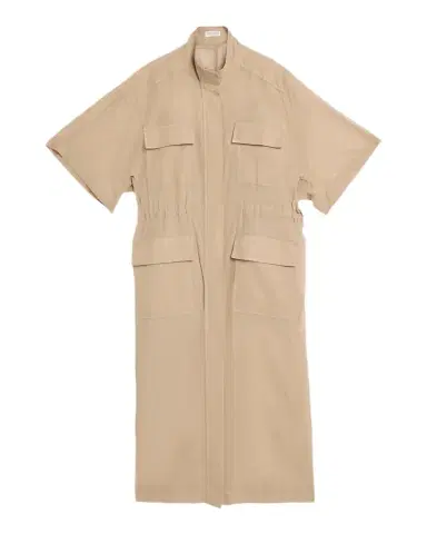 Brunello Cucinelli Short-Sleeve Cotton Utility Midi Dress | Thumbnail 1 Brunello Cucinelli Short-Sleeve Cotton Utility Midi Dress | Thumbnail 1