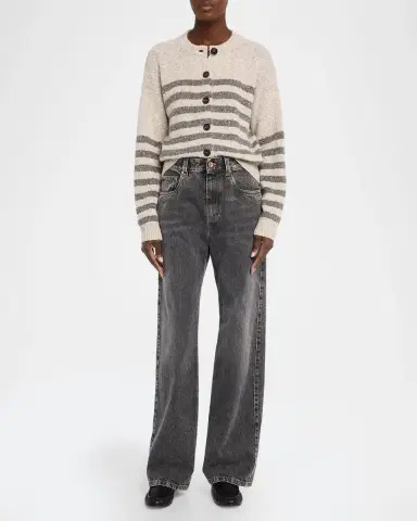 Brunello Cucinelli Striped Paillette Wool-Cashmere Crewneck Cardigan | Thumbnail 2 Brunello Cucinelli Striped Paillette Wool-Cashmere Crewneck Cardigan | Thumbnail 2