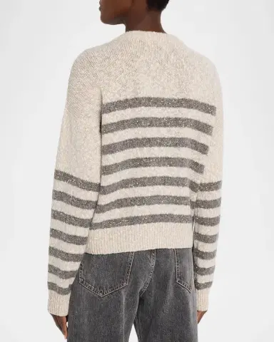 Brunello Cucinelli Striped Paillette Wool-Cashmere Crewneck Cardigan | Thumbnail 3 Brunello Cucinelli Striped Paillette Wool-Cashmere Crewneck Cardigan | Thumbnail 3