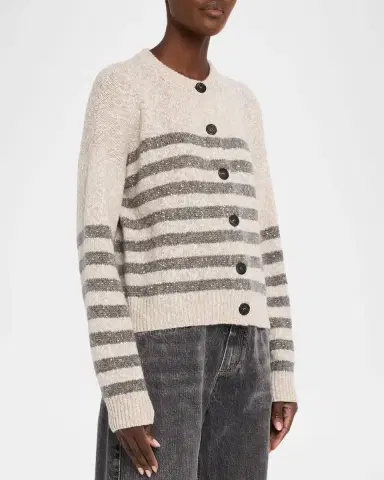 Brunello Cucinelli Striped Paillette Wool-Cashmere Crewneck Cardigan | Thumbnail 4 Brunello Cucinelli Striped Paillette Wool-Cashmere Crewneck Cardigan | Thumbnail 4