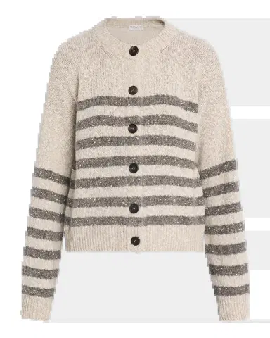 Brunello Cucinelli Striped Paillette Wool-Cashmere Crewneck Cardigan | Thumbnail 5 Brunello Cucinelli Striped Paillette Wool-Cashmere Crewneck Cardigan | Thumbnail 5