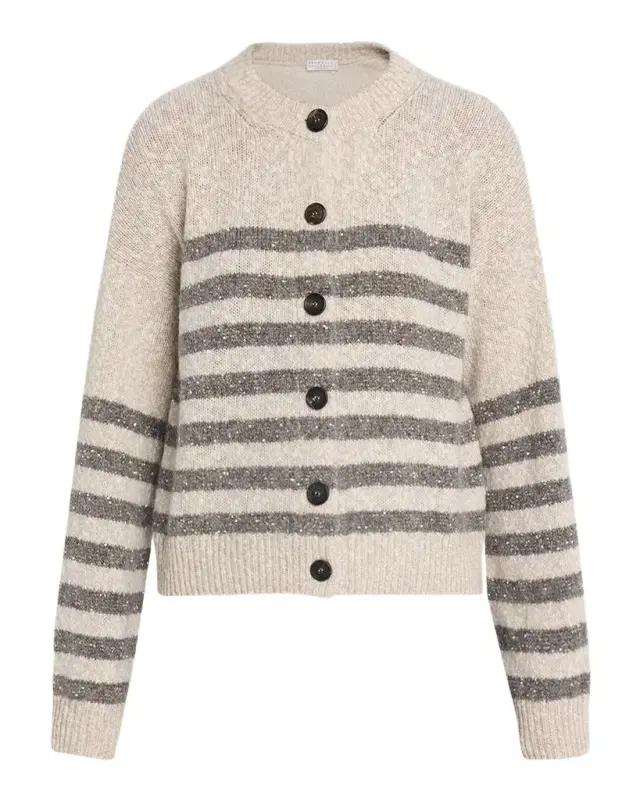 Striped Paillette Wool-Cashmere Crewneck Cardigan Striped Paillette Wool-Cashmere Crewneck Cardigan