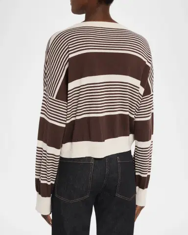 Brunello Cucinelli Shimmering Striped Cashmere-Silk Crewneck Sweater | Thumbnail 3 Brunello Cucinelli Shimmering Striped Cashmere-Silk Crewneck Sweater | Thumbnail 3