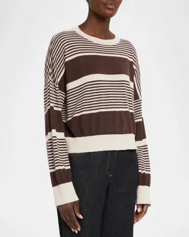 Brunello Cucinelli Shimmering Striped Cashmere-Silk Crewneck Sweater | Thumbnail 4 Brunello Cucinelli Shimmering Striped Cashmere-Silk Crewneck Sweater | Thumbnail 4