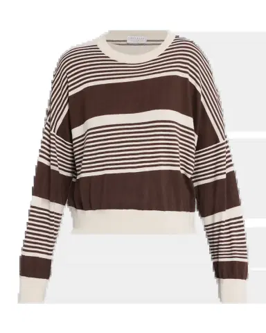Brunello Cucinelli Shimmering Striped Cashmere-Silk Crewneck Sweater | Thumbnail 5 Brunello Cucinelli Shimmering Striped Cashmere-Silk Crewneck Sweater | Thumbnail 5