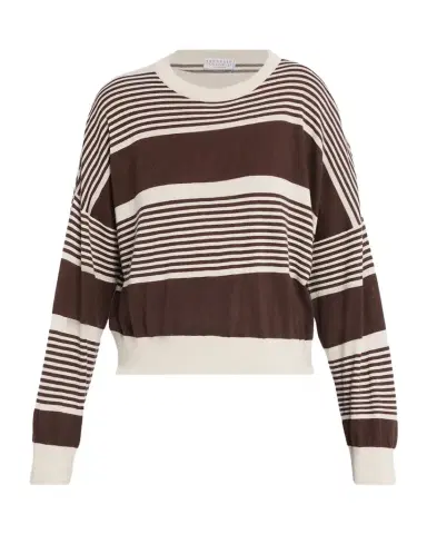 Brunello Cucinelli Shimmering Striped Cashmere-Silk Crewneck Sweater | Thumbnail 1 Brunello Cucinelli Shimmering Striped Cashmere-Silk Crewneck Sweater | Thumbnail 1