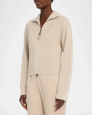 Brunello Cucinelli Sparkly Cashmere Rib Long-Sleeve Zip Cardigan | Thumbnail 4 Brunello Cucinelli Sparkly Cashmere Rib Long-Sleeve Zip Cardigan | Thumbnail 4