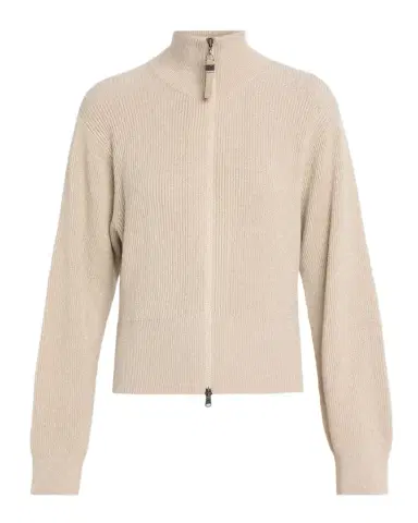 Brunello Cucinelli Sparkly Cashmere Rib Long-Sleeve Zip Cardigan | Thumbnail 1 Brunello Cucinelli Sparkly Cashmere Rib Long-Sleeve Zip Cardigan | Thumbnail 1