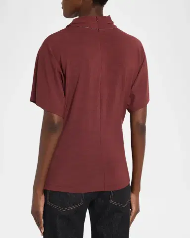 Brunello Cucinelli Mock-Neck Draped Jersey Short-Sleeve T-Shirt | Thumbnail 3 Brunello Cucinelli Mock-Neck Draped Jersey Short-Sleeve T-Shirt | Thumbnail 3