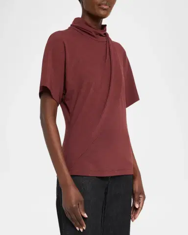Brunello Cucinelli Mock-Neck Draped Jersey Short-Sleeve T-Shirt | Thumbnail 4 Brunello Cucinelli Mock-Neck Draped Jersey Short-Sleeve T-Shirt | Thumbnail 4