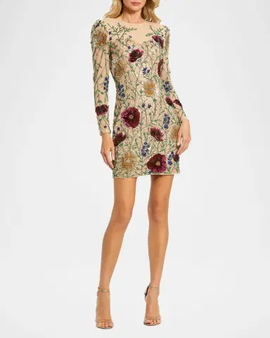Mac Duggal Floral Beaded Sequin Mesh Mini Dress | Thumbnail 2 Mac Duggal Floral Beaded Sequin Mesh Mini Dress | Thumbnail 2