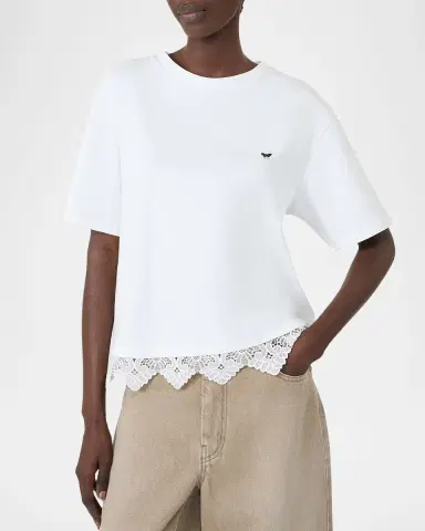 Weekend Max Mara Lace-Hem Cotton T-Shirt | Thumbnail 4 Weekend Max Mara Lace-Hem Cotton T-Shirt | Thumbnail 4