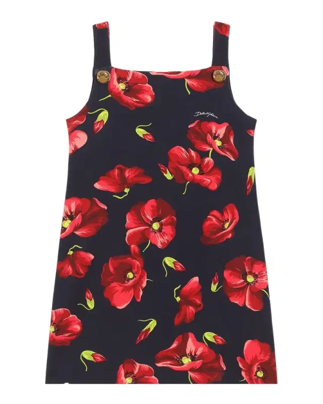 Girl's Poppy-Print Stretch Cotton Dress, Size -14 Girl's Poppy-Print Stretch Cotton Dress, Size -14