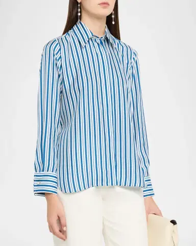 Max Mara Striped Silk Button-Down Shirt | Thumbnail 4 Max Mara Striped Silk Button-Down Shirt | Thumbnail 4