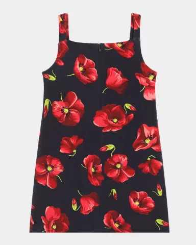Dolce & Gabbana Girl's Poppy-Print Stretch Cotton Dress, Size 2-6 | Thumbnail 2 Dolce & Gabbana Girl's Poppy-Print Stretch Cotton Dress, Size 2-6 | Thumbnail 2