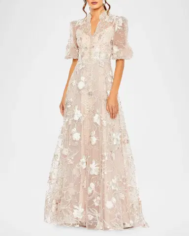 Mac Duggal Floral Appliqué A-Line Gown | Thumbnail 2 Mac Duggal Floral Appliqué A-Line Gown | Thumbnail 2
