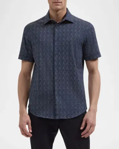 Bugatchi Men's Geometric Stretch-Cotton Shirt | Thumbnail 4 Bugatchi Men's Geometric Stretch-Cotton Shirt | Thumbnail 4