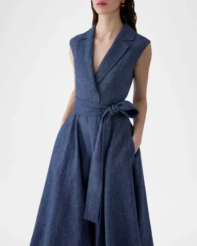 Carolina Herrera Linen-Blend Sleeveless Trench Midi Dress | Thumbnail 4 Carolina Herrera Linen-Blend Sleeveless Trench Midi Dress | Thumbnail 4