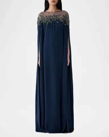 Carolina Herrera Embroidered Split-Sleeve Illusion Gown | Thumbnail 2 Carolina Herrera Embroidered Split-Sleeve Illusion Gown | Thumbnail 2