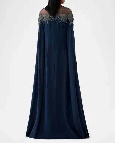 Carolina Herrera Embroidered Split-Sleeve Illusion Gown | Thumbnail 3 Carolina Herrera Embroidered Split-Sleeve Illusion Gown | Thumbnail 3