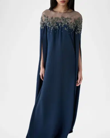 Carolina Herrera Embroidered Split-Sleeve Illusion Gown | Thumbnail 4 Carolina Herrera Embroidered Split-Sleeve Illusion Gown | Thumbnail 4