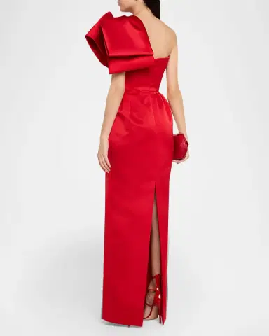 Atelier Prabal Gurung One-Shoulder Bow Satin Column Gown | Thumbnail 3 Atelier Prabal Gurung One-Shoulder Bow Satin Column Gown | Thumbnail 3