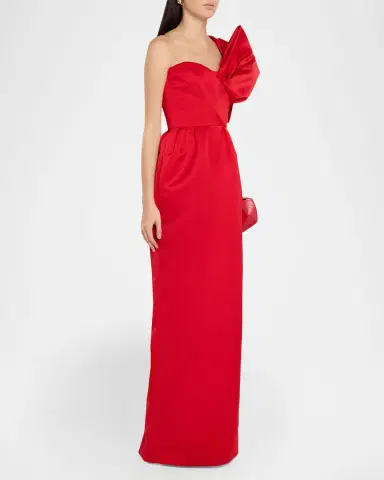 Atelier Prabal Gurung One-Shoulder Bow Satin Column Gown | Thumbnail 4 Atelier Prabal Gurung One-Shoulder Bow Satin Column Gown | Thumbnail 4