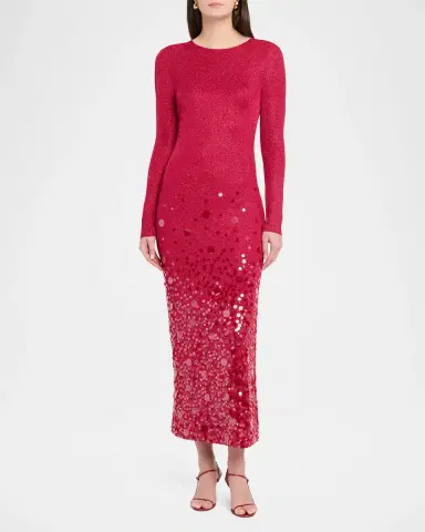 Carolina Herrera Sequined Long-Sleeve Shimmering Jersey Midi Dress | Thumbnail 2 Carolina Herrera Sequined Long-Sleeve Shimmering Jersey Midi Dress | Thumbnail 2