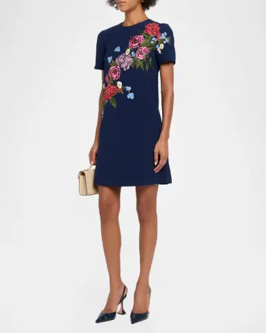 Carolina Herrera Floral Embroidered Crepe Short-Sleeve Mini Dress | Thumbnail 4 Carolina Herrera Floral Embroidered Crepe Short-Sleeve Mini Dress | Thumbnail 4