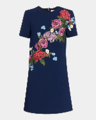 Carolina Herrera Floral Embroidered Crepe Short-Sleeve Mini Dress | Thumbnail 5 Carolina Herrera Floral Embroidered Crepe Short-Sleeve Mini Dress | Thumbnail 5