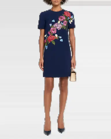 Carolina Herrera Floral Embroidered Crepe Short-Sleeve Mini Dress | Thumbnail 6 Carolina Herrera Floral Embroidered Crepe Short-Sleeve Mini Dress | Thumbnail 6