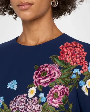 Carolina Herrera Floral Embroidered Crepe Short-Sleeve Mini Dress | Thumbnail 8 Carolina Herrera Floral Embroidered Crepe Short-Sleeve Mini Dress | Thumbnail 8