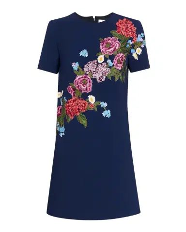 Carolina Herrera Floral Embroidered Crepe Short-Sleeve Mini Dress | Thumbnail 1 Carolina Herrera Floral Embroidered Crepe Short-Sleeve Mini Dress | Thumbnail 1