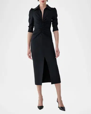 Carolina Herrera Ruched Jersey Wool Midi Dress | Thumbnail 2 Carolina Herrera Ruched Jersey Wool Midi Dress | Thumbnail 2
