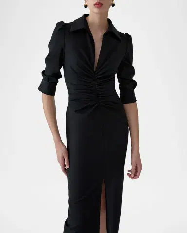 Carolina Herrera Ruched Jersey Wool Midi Dress | Thumbnail 4 Carolina Herrera Ruched Jersey Wool Midi Dress | Thumbnail 4