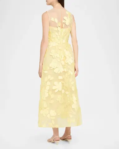 Monique Lhuillier Sleeveless Floral Tulle Illusion Tea-Length Dress | Thumbnail 3 Monique Lhuillier Sleeveless Floral Tulle Illusion Tea-Length Dress | Thumbnail 3